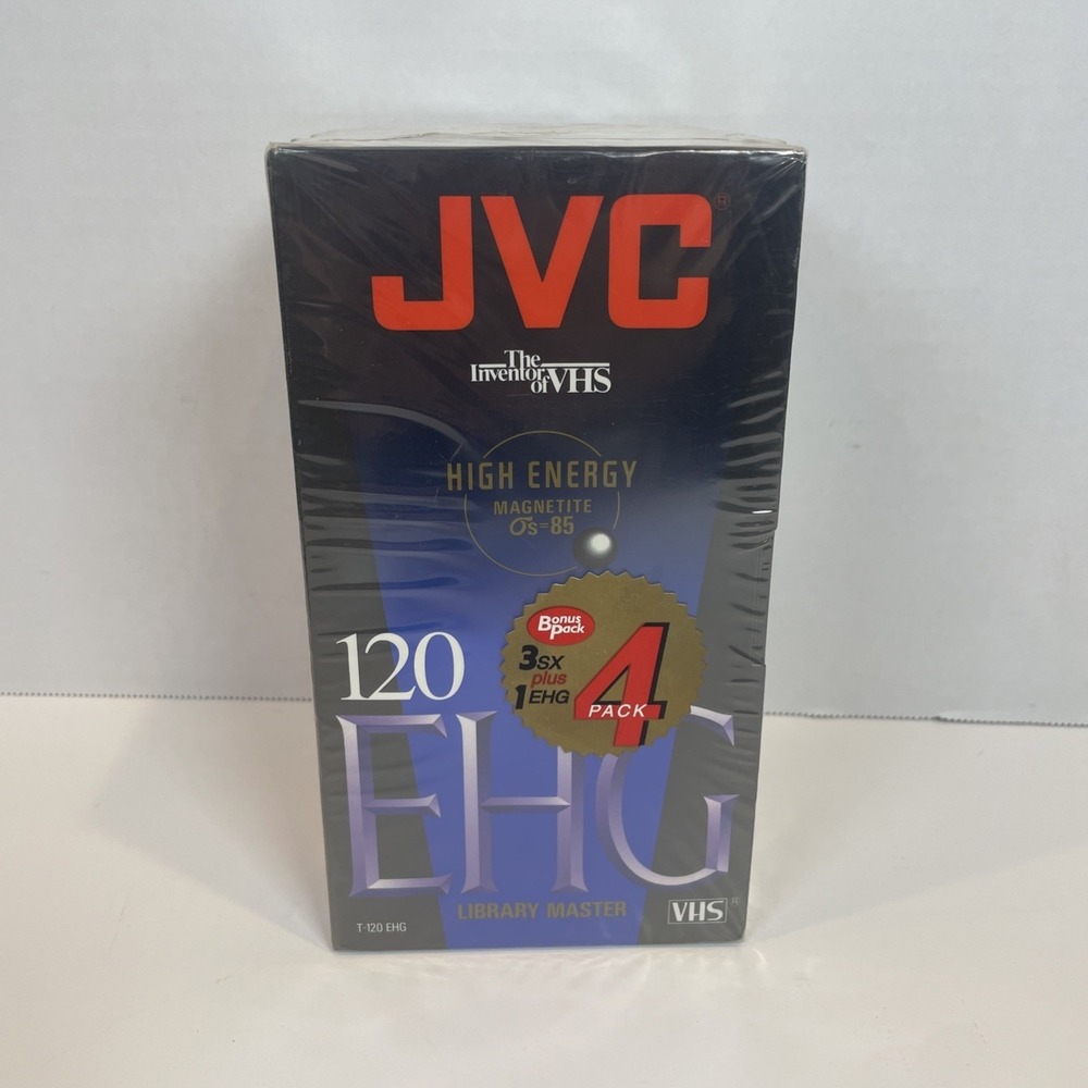 JVC Blank VHS T-120 Black EHG Library Master 4 Pack High Energy Magnetite Sealed